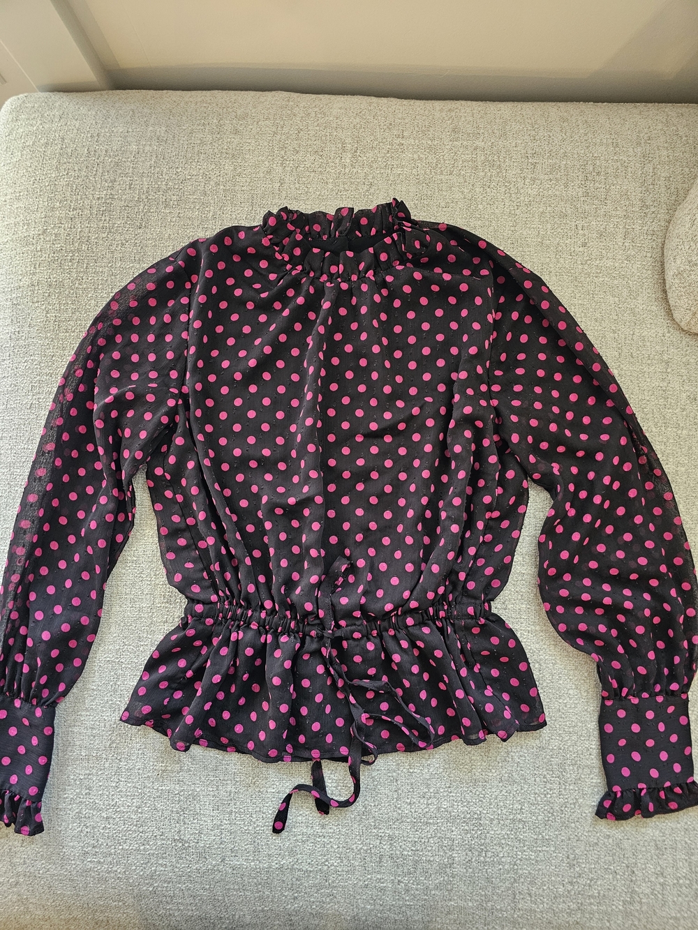 Polka Dot Long-Sleeve Peplum Blouse